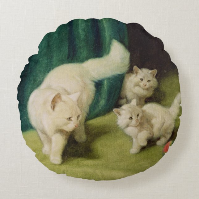Coussins Ronds Chat persan blanc avec deux chatons (Devant)
