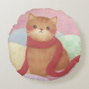 Coussins Ronds Chat Portant Une Écharpe Rouge Illustration