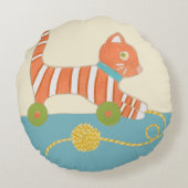 Coussins Ronds Chat rayé de jouet avec la boule de la ficelle (Dos)