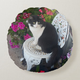 Coussins Ronds Chat smoking marron foncé rose foncé Fleurs et cha