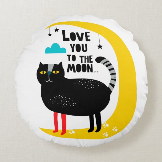 Coussins Ronds Chat sur la lune (Devant)