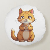 Coussins Ronds Chaton buvant du café (Dos)