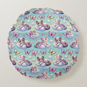 Coussins Ronds Chatons adorables et papillons