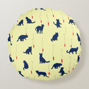 Coussins Ronds Chatons bleus et poissons rouges