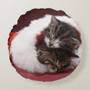 Coussins Ronds Chatons endormis ensemble dans le casquette de