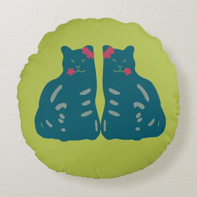 Coussins Ronds Chatons Jumeaux (Devant)