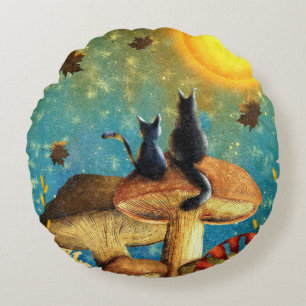 Coussins Ronds Chats champignons 