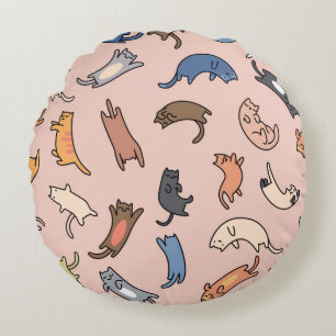 Coussins Ronds Chats de gribouillis motifs sans couture, illustra