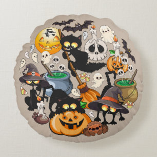 Coussins Ronds Chats drôles de Halloween Fête