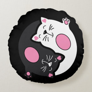 Coussins Ronds Chats endormis Yin Yang en noir et blanc 