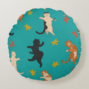 Coussins Ronds Chats, feuillage d'automne, motif mignon