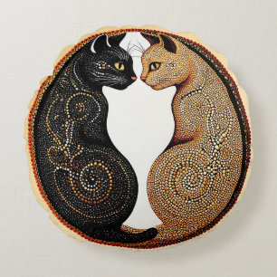 Coussins Ronds Chats formant une composition inspirée du Ying-Yan