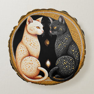 Coussins Ronds Chats formant une composition inspirée du Ying-Yan