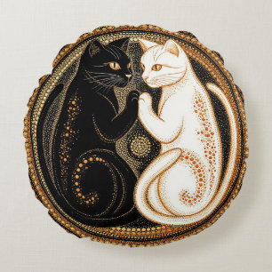 Coussins Ronds Chats formant une composition inspirée du Ying-Yan
