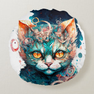 Coussins Ronds Chatte aquarelle en style steampunk lance l'oreill