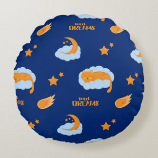 Coussins Ronds Chatte endormi sur un nuage, rêves doux