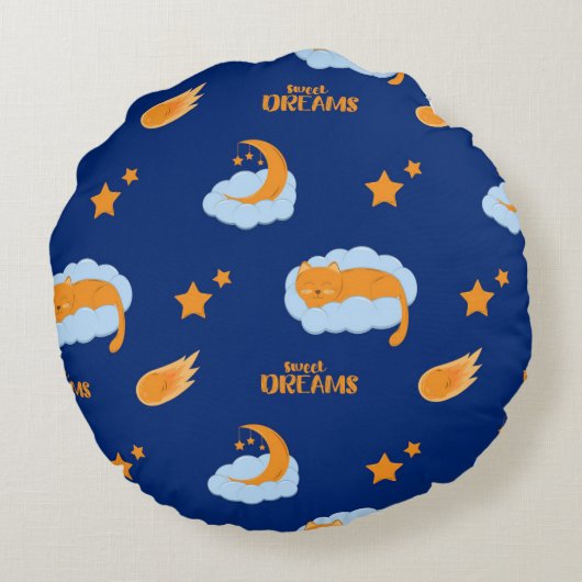 Coussins Ronds Chatte endormi sur un nuage, rêves doux (Dos)