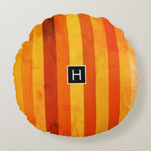 Coussins Ronds Chaud Patiné Orange Rouge rayures Monogramme