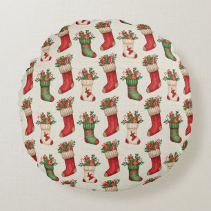 Coussins Ronds Chaussettes de Noël Motif Sans Couture