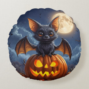 Coussins Ronds Chauve-souris de dessin animé adorable perché sur