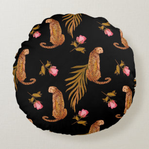 Coussins Ronds Cheetahs romantiques : aquarelle motif sans coutur