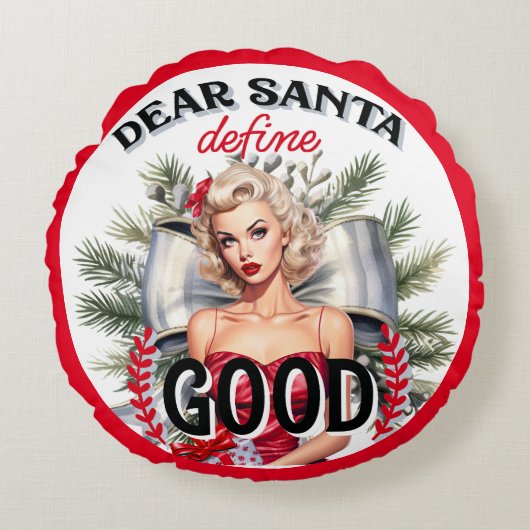 Coussins Ronds Cher Père Noël Définir une bonne Pinup Rétro (Devant)