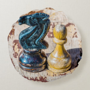 Coussins Ronds Chess Pawn et Knight - anciens combattants