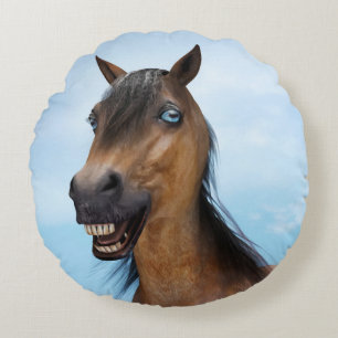 Coussins Ronds Cheval bai souriant heureux