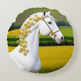 Coussins Ronds Cheval blanc avec guirlande florale