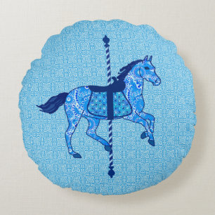 Coussins Ronds Cheval de carrousel - Cobalt et Sky Blue