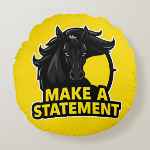Coussins Ronds Cheval Noir Gras avec Texte Motivationnel