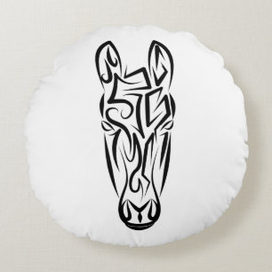 Coussins Ronds Cheval tribal noir et blanc