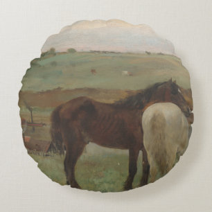 Coussins Ronds Chevaux dans une prairie, Peinture à l'huile, Edga