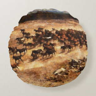 Coussins Ronds Chevaux Sauvages : Majesté d'Animal Artistique.