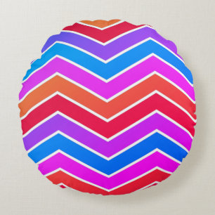 Coussins Ronds Chevron rouge et bleu, oreiller à lancer