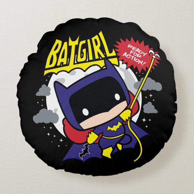 Coussins Ronds Chibi Batgirl Prêt Pour L'Action (Devant)