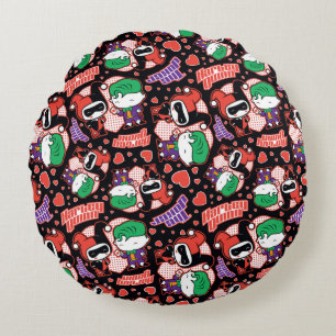 Coussins Ronds Chibi Joker et Harley Heart Motif