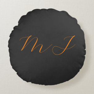 Coussins Ronds Chic calligraphie gris orange monogramme nom initi