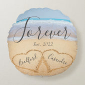 Coussins Ronds Chic Dusty Blue Beach Couples Coeur Sable (Devant)