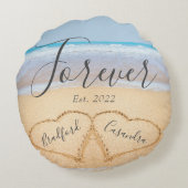 Coussins Ronds Chic Dusty Blue Beach Couples Coeur Sable (Dos)