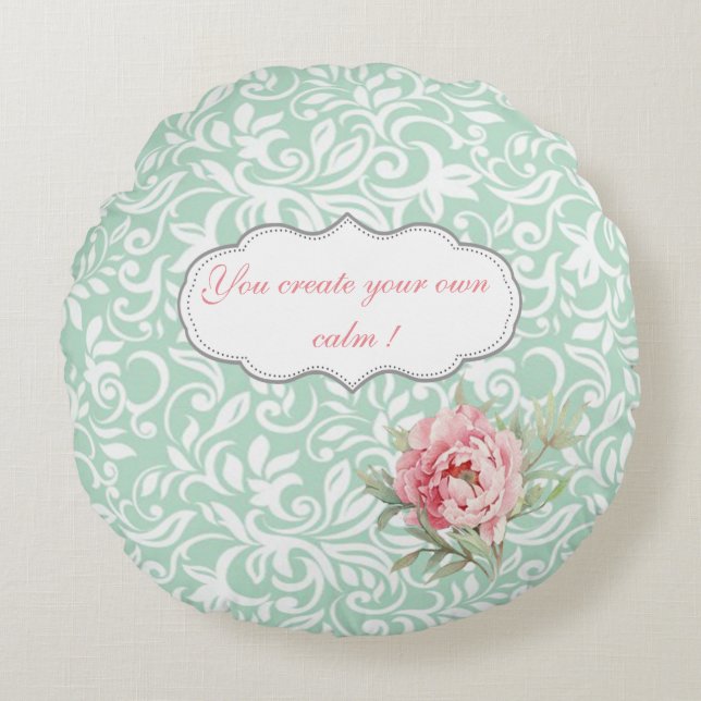 Coussins Ronds Chic Elegant Damask, Rose, Message Motivationnel (Devant)