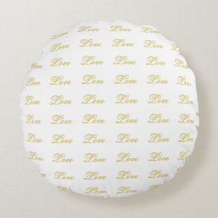 Coussins Ronds Chic Gold Script White Love Mariage Calligraphie