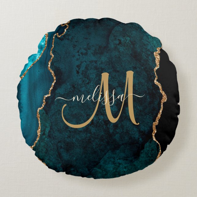 Coussins Ronds Chic Turquoise Gold Parties scintillant Agate Pers (Devant)