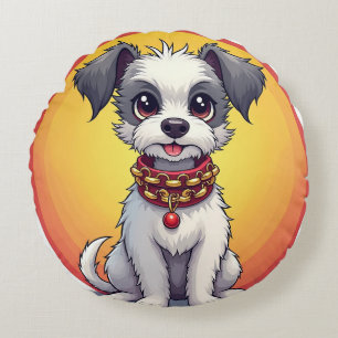 Coussins Ronds Chien animé mignon avec collier