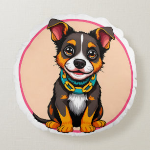 Coussins Ronds Chien animé mignon avec collier
