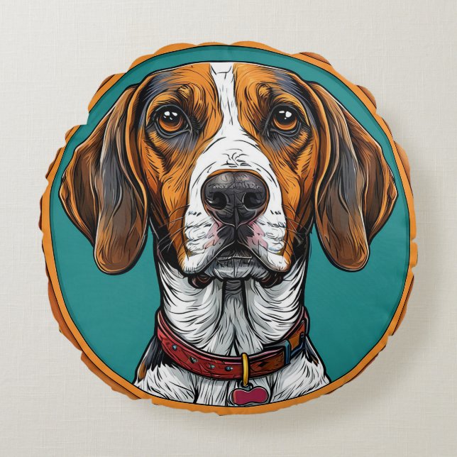 Coussins Ronds Chien avec collier dans un cadre circulaire (Devant)