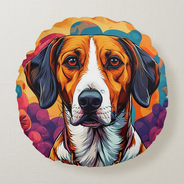 Coussins Ronds Chien avec collier dans un cadre circulaire (Devant)