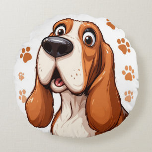 Coussins Ronds Chien Basset Joyeux avec Empreintes de Patte Orang
