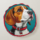 Coussins Ronds Chien Beagle avec un Collier Rouge (Dos)