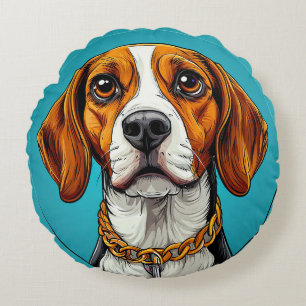 Coussins Ronds Chien Beagle avec une Chaîne en Or